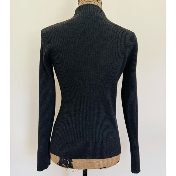 Cable & Gauge Womens Charcoal Grey Ribbed Chunky Cozy Mock Turtleneck Medium - Picture 5 of 12